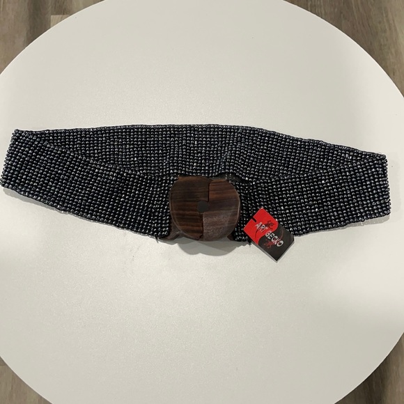 Belt Indonesian beaded wood clasp buckle handmade bohemian boho - Picture 1 of 12